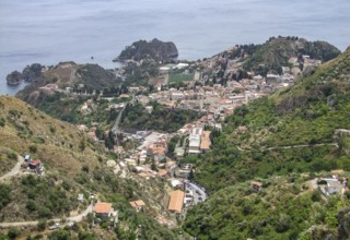 Scenery around Taormina including the Isola Bella in Sicily, Italy