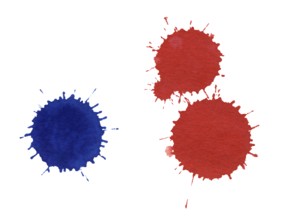 Blue and red paint splatters in white back
