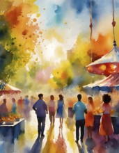 AI generated lifestyle theme showing an urban street party scenery with lots of people in