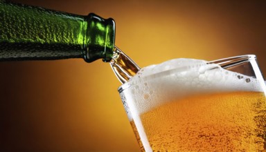 AI generated closeup image showing a bottle while pouring beer in a glass