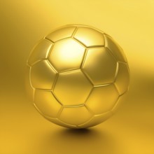 AI generated image showing a golden soccer ball in golden ambiance