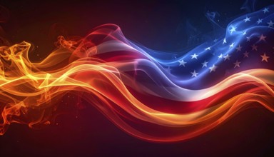 AI generated Image showing a flaming american flag in dark ambiance