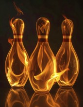 AI generated Image showing fiery bowling pins in dark ambiance