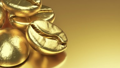 AI generated image showing golden coffee beans in shiny ambiance
