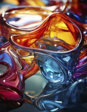 AI generated image showing a colorful full frame flowing glass structure closeup