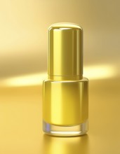 AI generated image showing a golden nail polish flask in golden ambiance