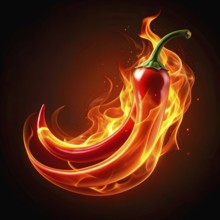 AI generated image showing flaming chili peppers in dark ambiance