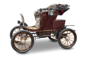 Old historic electric car isolated in white back with shadow