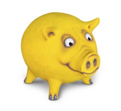 Figure of a funny yellow pig done by me in white back with shadow