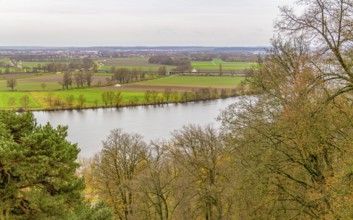 High angle scenery around Danube river near Regensburg in Bavaria in Germany at autumn time