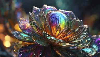 AI generated image showing a abstract colorful glass flower