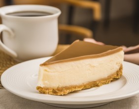 Piece of cake on a plate in coffee-table ambiance, AI generated image