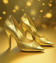 AI generated image showing golden high-heels in golden ambiance