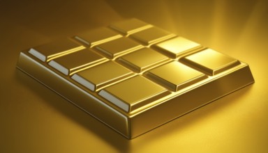 AI generated image showing a golden chocolate bar in shiny ambiance
