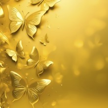 AI generated image showing lots of golden butterflies in golden ambiance