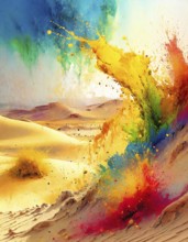 Environment and eruption theme showing in multicolored vibrant splashy ambiance. AI generated image