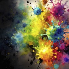Medical and disease theme showing some viruses in multicolored vibrant splashy ambiance. AI