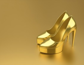 AI generated image showing golden high-heels in golden ambiance