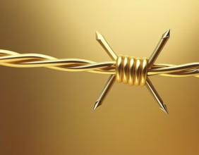 AI generated image showing a golden barb wire closeup in golden ambiance