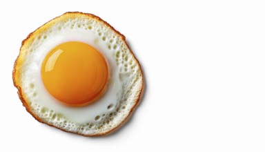 AI generated image showing a fried egg sunny side up isolated in white background seen from above