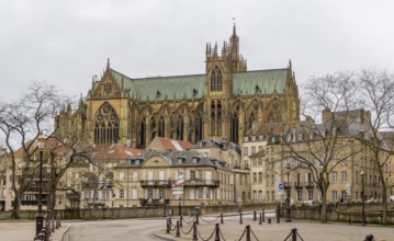 Scenery around the Cathedral of Saint Stephen in Metz, a city in the Lorraine region in France