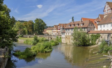 City view of a town named Schwaebisch Hall in Southern Germany at summer time