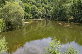 Riparian scenery around river Jagst in southern Germany at summer time