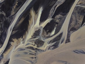 River, river course, river delta, wild river, branched, aerial view, South Iceland, Iceland