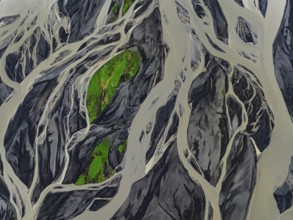 River, river course, river delta, wild river, branched, aerial view, South Iceland, Iceland