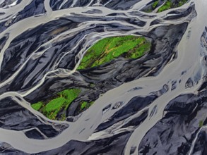 River, river course, river delta, wild river, branched, aerial view, South Iceland, Iceland