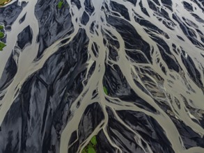 River, river course, river delta, wild river, branched, aerial view, South Iceland, Iceland