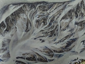 River, river course, branched, cloudy, summer, aerial view, Kirkjubaerklaustur, Iceland