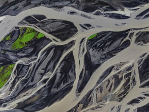 River, river course, river delta, wild river, branched, aerial view, South Iceland, Iceland