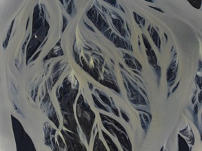 River, river course, river delta, wild river, branched, aerial view, South Iceland, Iceland