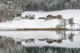 Lake named Hintersee in Bavaria at winter time