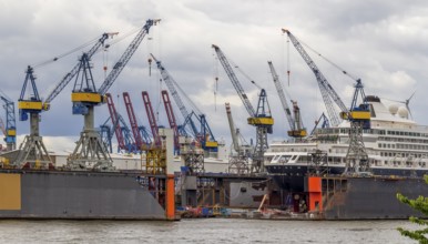Dockyard scenery seen at the Port of Hamburg in Germany