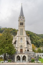 Frontal shot showing the Vaduz Cathedral in Vaduz, the capital city of Liechtenstein at autumn time