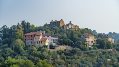 Idyllic small village on a mountain top seen in Italy