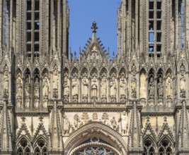 Detail of the Reims Cathedral in Reims, the most populous city in the French department of Marne