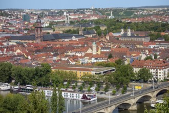 Aerial view of Wuerzburg, a city in the Franconia region in Bavaria, Germany, at summer time