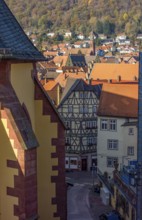 Aerial view of Wertheim, a town in Southern Germany at evening time