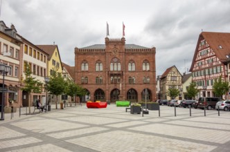 City view with town hall in Tauberbischofsheim, a town in Southern Germany