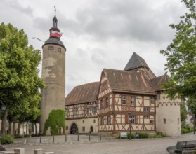 Historic castle with tower in Tauberbischofsheim, a town in Southern Germany