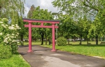 Gate at a park in Saint-Die-des-Vosges, a commune in the Vosges department, Grand Est, northeastern