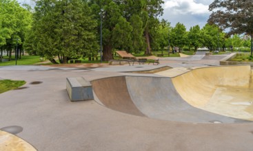 Skatepark seen in Saint-Die-des-Vosges, a commune in the Vosges department, Grand Est, northeastern