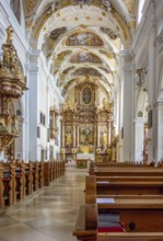 Impression in the Basilica church with the Franciscan monastery in Frauenkirchen, a town in Austria