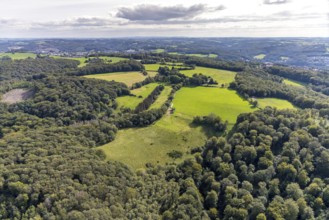 Aerial view, forest area with meadows Meininghausen in the district Altenvoerde in Ennepetal, Ruhr