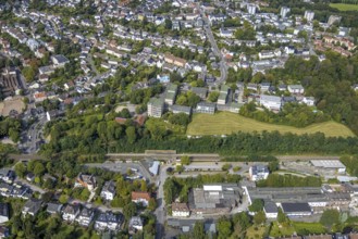 Aerial view, Gevelsberg main station and Städt. Realschule SRG in Gevelsberg, Ruhr area, North