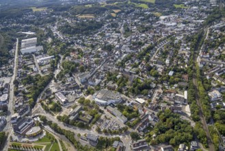 Aerial view, city centre view with town hall in the district Haufe in Gevelsberg, Ruhr area, North
