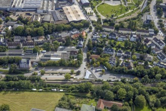 Aerial view, Gevelsberg main station in Gevelsberg, Ruhr area, North Rhine-Westphalia, Germany,